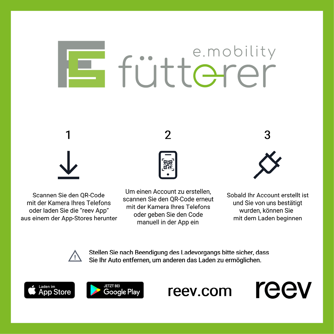 Schritt-für-Schritt-Anleitung zur Nutzung der fütterer e.mobility Ladestation