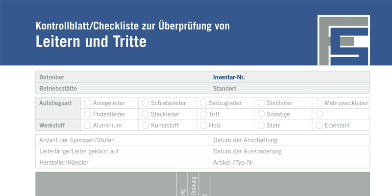 Kontrollblatt zur Überprüfung von Leitern und Tritten